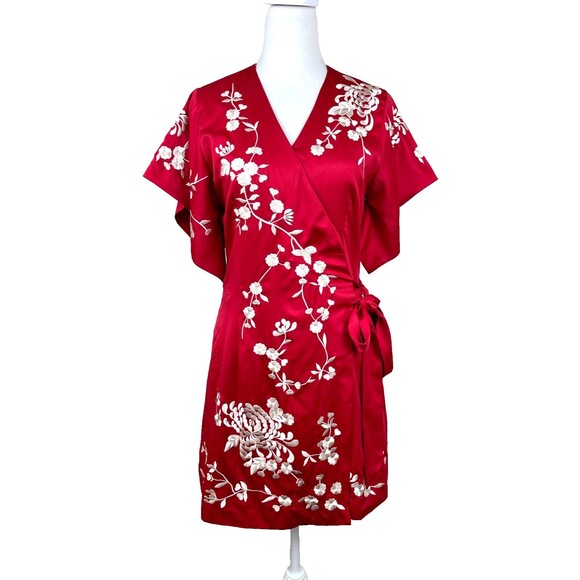 Vintage Y2K Forever 21 Kimono Wrap Dress Sz S Embroidered Boho Chinoiserie 2005 - Picture 1 of 15